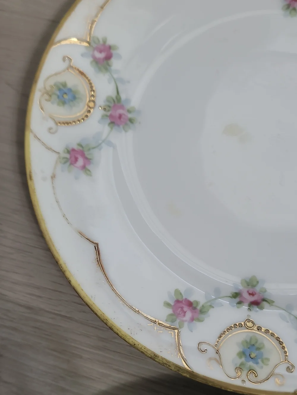 Vintage Nippon Hand Painted Floral Small Plates Set of 2 Gold Grandma Delicate